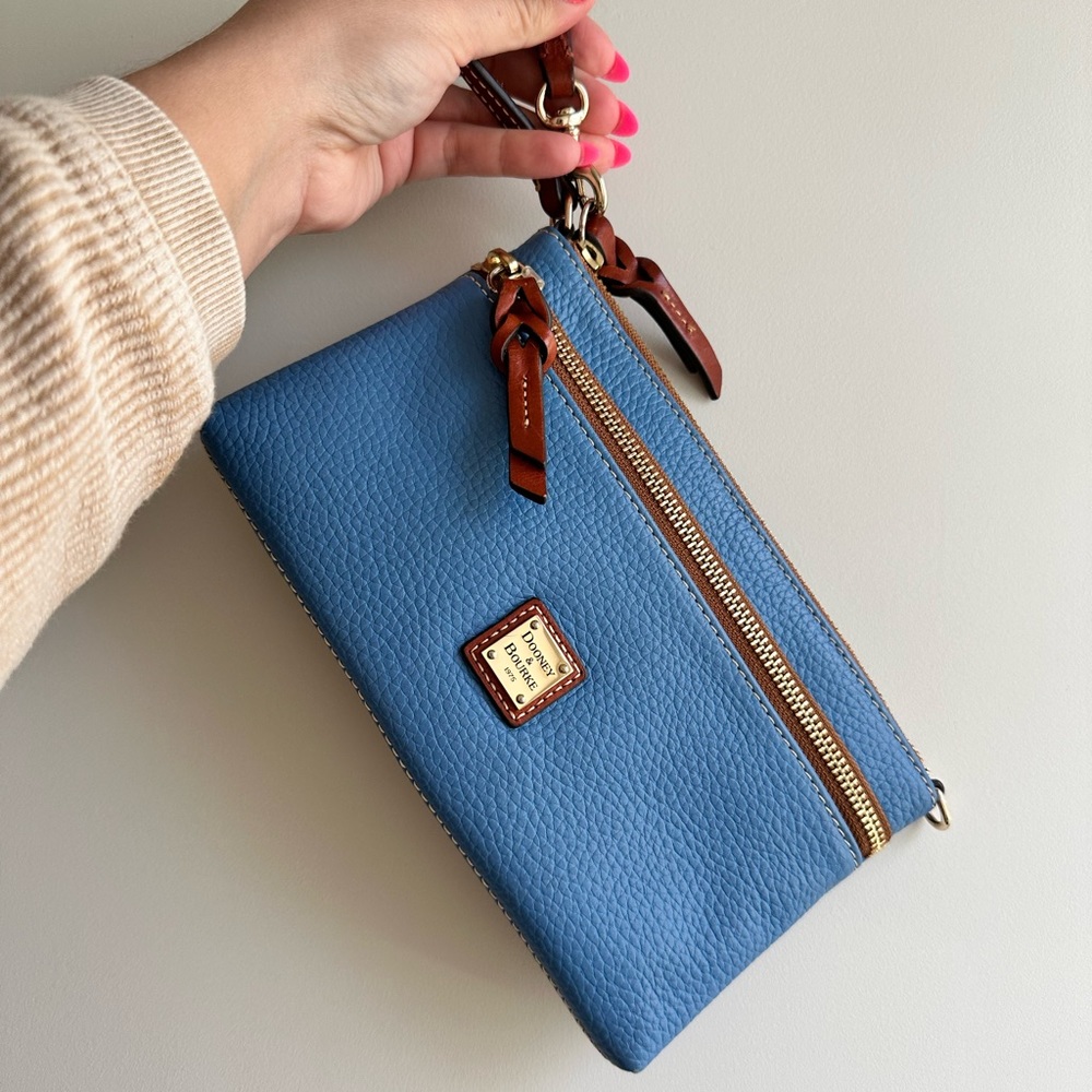 Dooney & Bourke Caribbean Blue Pebbled Leather Pebble Grain Double Zip Tassel